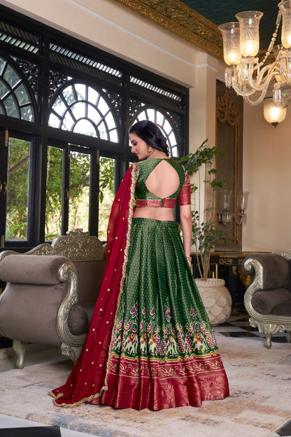 Green & Maroon Kanchipuram Silk Lehenga Choli with Zari Weaving | Wedding Wear 2025