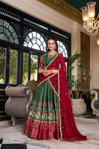 Green & Maroon Kanchipuram Silk Lehenga Choli with Zari Weaving | Wedding Wear 2025