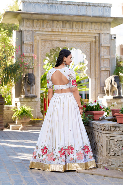 White Georgette Wedding Lehenga Choli with Sequins & Thread Embroidery – Bridal Collection