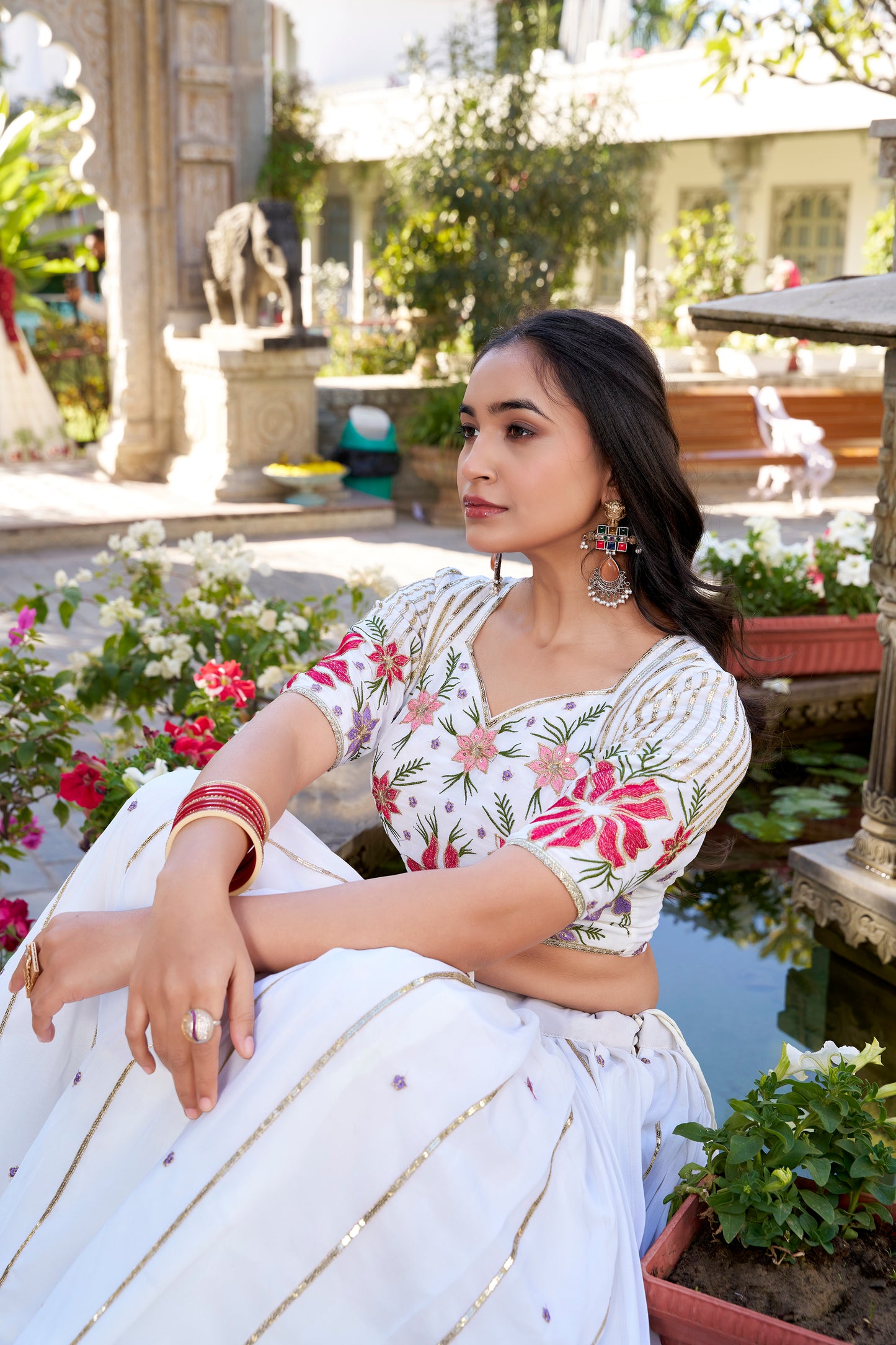 White Georgette Wedding Lehenga Choli with Sequins & Thread Embroidery – Bridal Collection