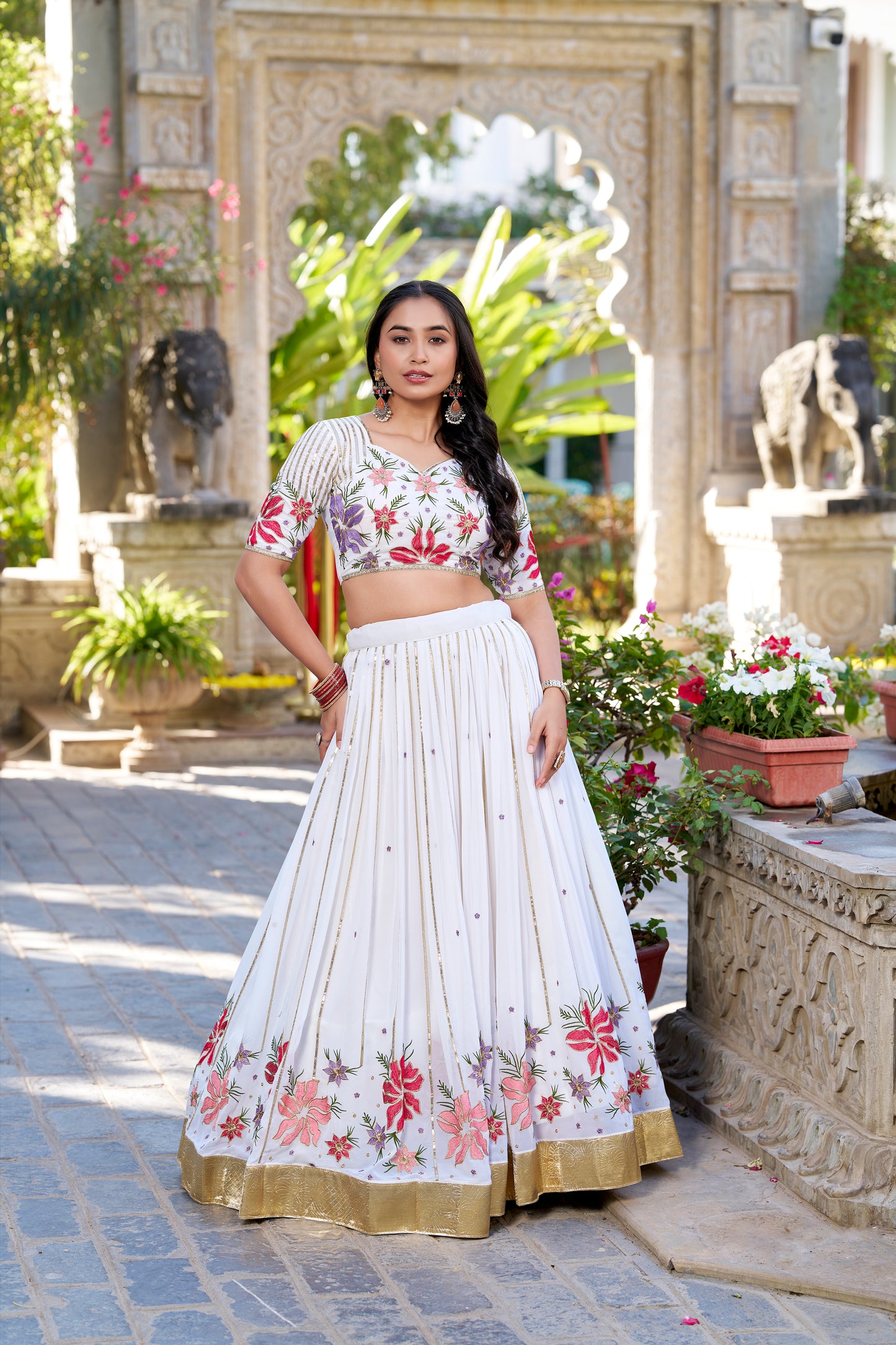 White Georgette Wedding Lehenga Choli with Sequins & Thread Embroidery – Bridal Collection