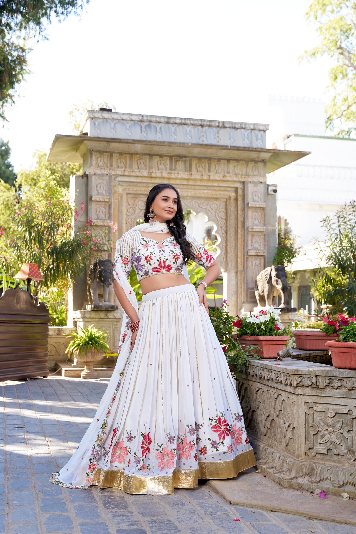 White Georgette Wedding Lehenga Choli with Sequins & Thread Embroidery – Bridal Collection