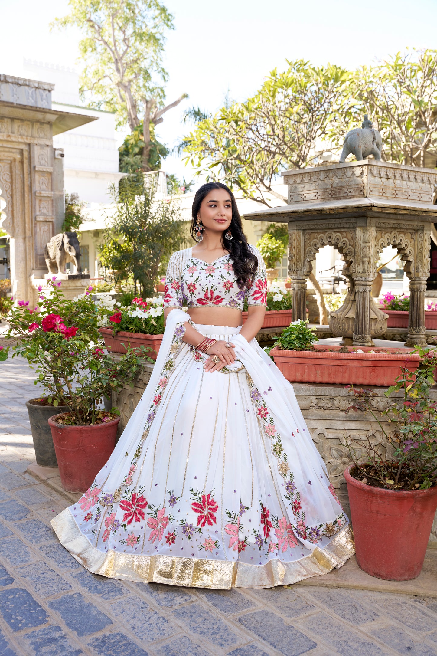 White Georgette Wedding Lehenga Choli with Sequins & Thread Embroidery – Bridal Collection