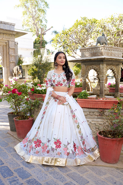 White Georgette Wedding Lehenga Choli with Sequins & Thread Embroidery – Bridal Collection