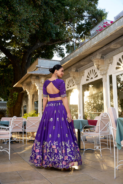 Purple Vichitra Silk Wedding Lehenga Choli with Sequins & Thread Embroidery – Bridal Collection 2025