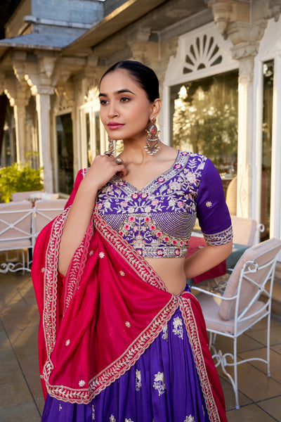 Purple Vichitra Silk Wedding Lehenga Choli with Sequins & Thread Embroidery – Bridal Collection 2025