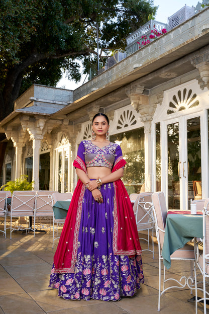 Purple Vichitra Silk Wedding Lehenga Choli with Sequins & Thread Embroidery – Bridal Collection 2025