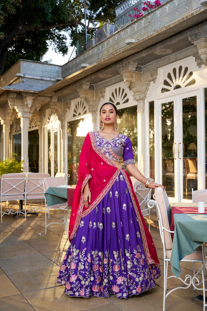 Purple Vichitra Silk Wedding Lehenga Choli with Sequins & Thread Embroidery – Bridal Collection 2025