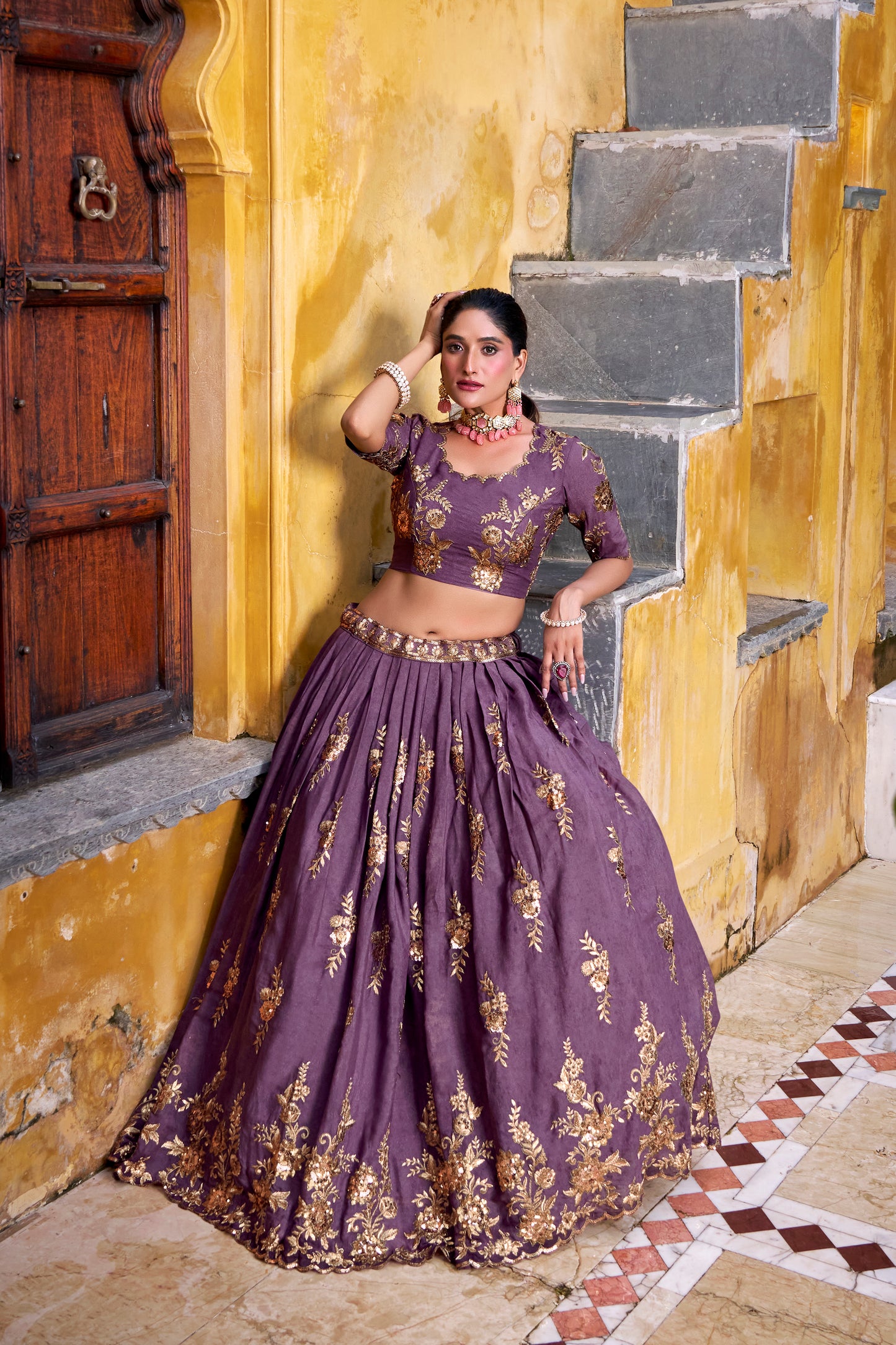 Chocolate Crush Lehenga Choli Set with Sequins & Thread Embroidery | 3.50 Meter Flair | Festive Wear 2025