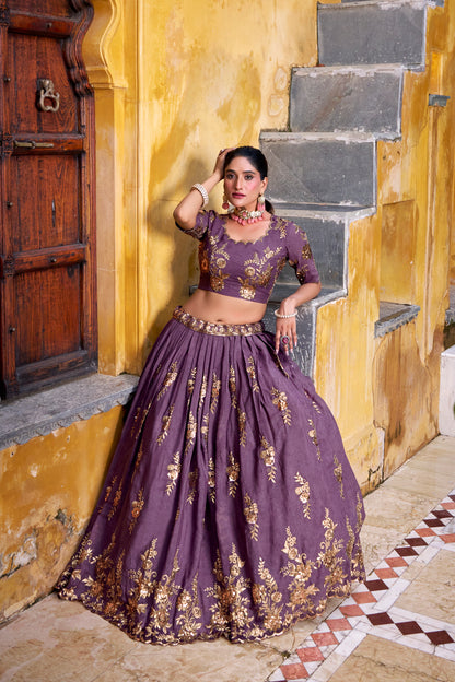 Chocolate Crush Lehenga Choli Set with Sequins & Thread Embroidery | 3.50 Meter Flair | Festive Wear 2025