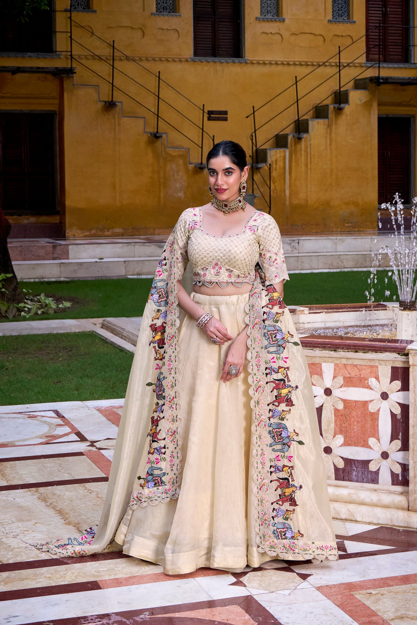 Off White Raspberry Lehenga Choli Set with Embroidered Blouse & Dupatta | 5 Meter Flair | Festive Wear 2025