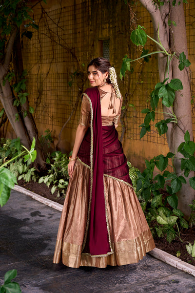 Dupion Silk Lehenga with Zari Weaving & Shimmer Dupatta
