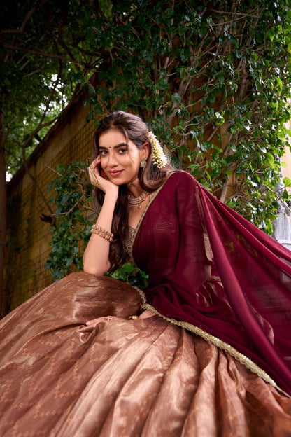 Dupion Silk Lehenga with Zari Weaving & Shimmer Dupatta
