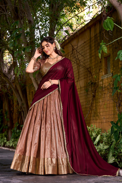Dupion Silk Lehenga with Zari Weaving & Shimmer Dupatta