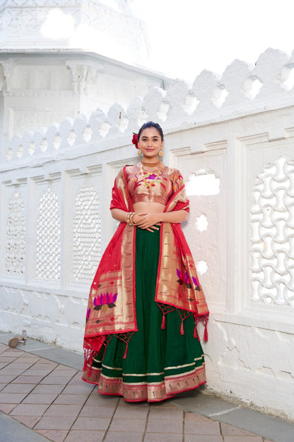 Traditional Green Vichitra Silk Lehenga with Paithani Dupatta & Jacquard Blouse