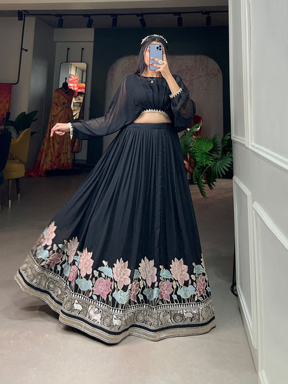 🖤 Elegant Black Georgette Lehenga Set
